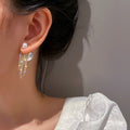 Korean Style Alloy Pearl Rhinestone Geometric Tassel Drop Earrings For Women view 3