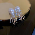 Korean Style Alloy Pearl Rhinestone Geometric Tassel Drop Earrings For Women view 4