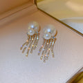 Korean Style Alloy Pearl Rhinestone Geometric Tassel Drop Earrings For Women view 2