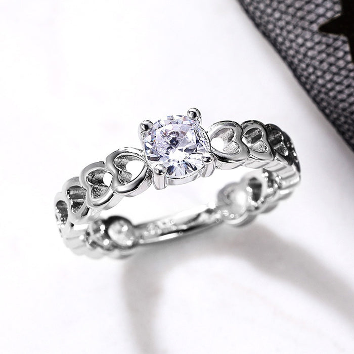 Korean Style Hollow Heart Ring, Copper White Gold Plated Women's Fashion Jewelry Accessory