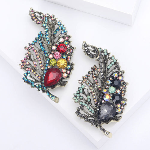 Alloy Crystal Leaf Brooch For Coat And Suit Decoration