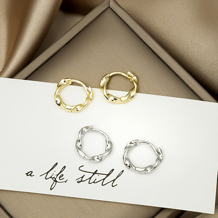 Elegant Korean Minimalist Twisted Round Hoop Alloy Small Huggie Ear Cuff Stud Earrings