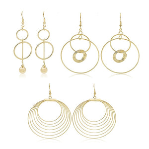 Bohemian Gold Alloy Multi Circle Hoop Drop Earrings Irregular Geometric Statement Dangle Earrings