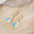 Elegant Blue White Enamel Irregular Shell Geometric Rhinestone Alloy Dangle Hoop Drop Earrings view 2