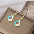 Elegant Blue White Enamel Irregular Shell Geometric Rhinestone Alloy Dangle Hoop Drop Earrings view 3