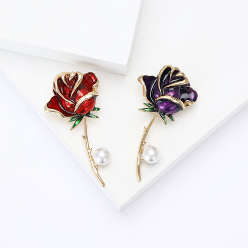 Alloy Enamel Rose Brooch Pin For Elegant Women Clothing Accessories