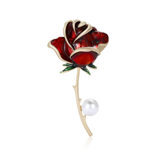 Alloy Enamel Rose Brooch Pin For Elegant Women Clothing Accessories
