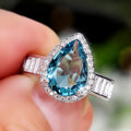 Aqua Blue Teardrop Pear Shape Engagement Ring, Trendy Water Drop CZ Bridal Jewelry For Women view 2