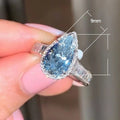 Aqua Blue Teardrop Pear Shape Engagement Ring, Trendy Water Drop CZ Bridal Jewelry For Women view 5
