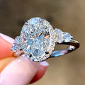 Simple Oval Micro Pave Engagement Ring For Women, European Sparkling Bridal Wedding Finger Ring view 2