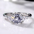 2021 New European Round Zircon Women's Ring, Copper White Gold Plated Micro Pave Finger Ring view 2