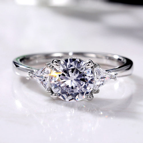 2021 New European Round Zircon Women's Ring, Copper White Gold Plated Micro Pave Finger Ring