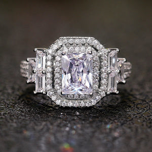 Delicate Full Zircon Square Ring For Women Electroplated Fashion Jewelry