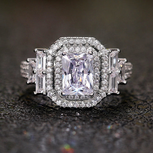 Delicate Full Zircon Square Ring For Women Electroplated Fashion Jewelry