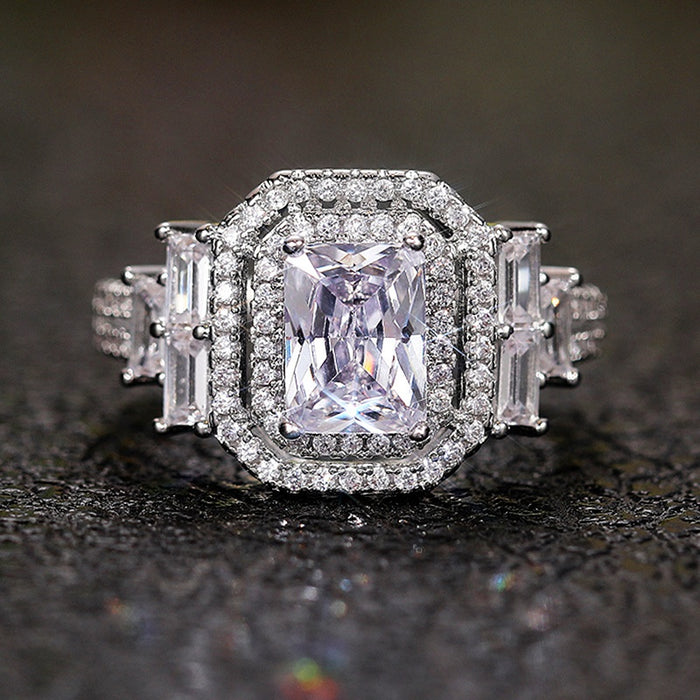 Delicate Full Zircon Square Ring For Women Electroplated Fashion Jewelry