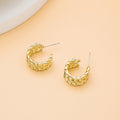 Luxury Gold Alloy Textured C Shape Half Hoop Stud Set For Women Fashion Statement Earrings view 2