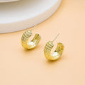 Luxury Gold Alloy Textured C Shape Half Hoop Stud Set For Women Fashion Statement Earrings view 4