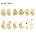 Luxury Gold Alloy Textured C Shape Half Hoop Stud Set For Women Fashion Statement Earrings view 1