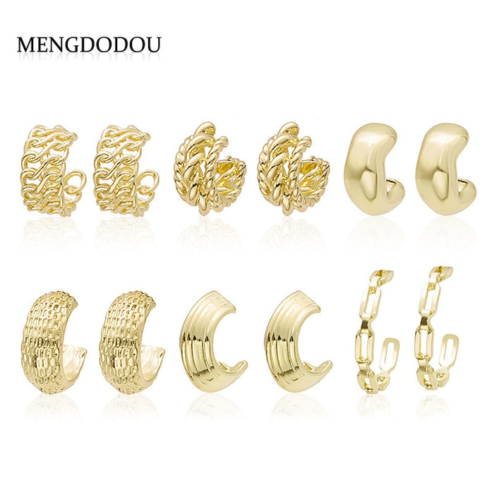 Luxury Gold Alloy Textured C Shape Half Hoop Stud Set For Women Fashion Statement Earrings