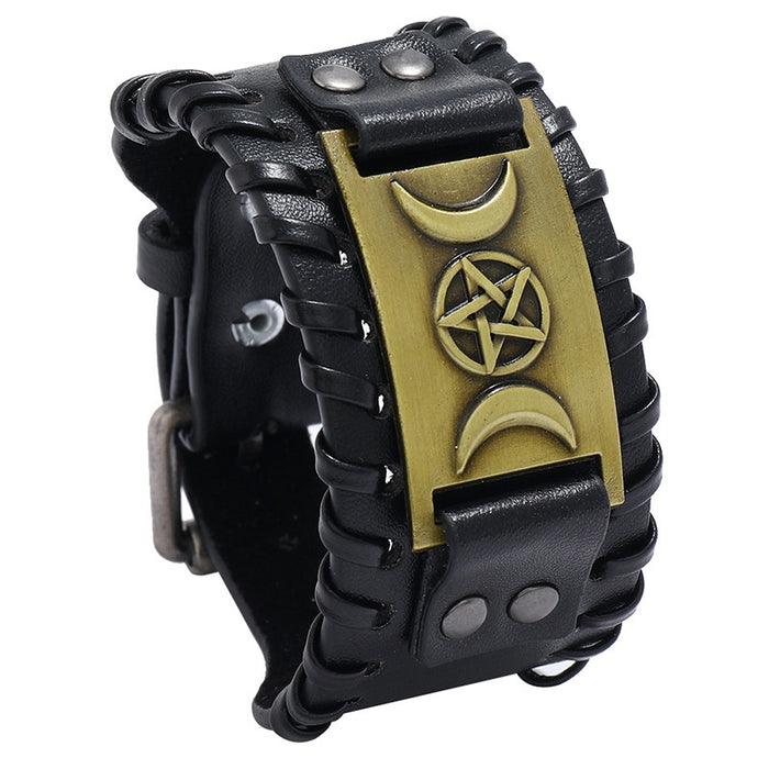 Vintage Braided Men's Leather Bracelet Punk Style Wide Leather Wristband European Jewelry