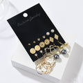 Elegant Alloy Pearl Rhinestone Stud And Hoop Drop Earring Set For Women, Geometric Fashion Jewelry Earrings view 2