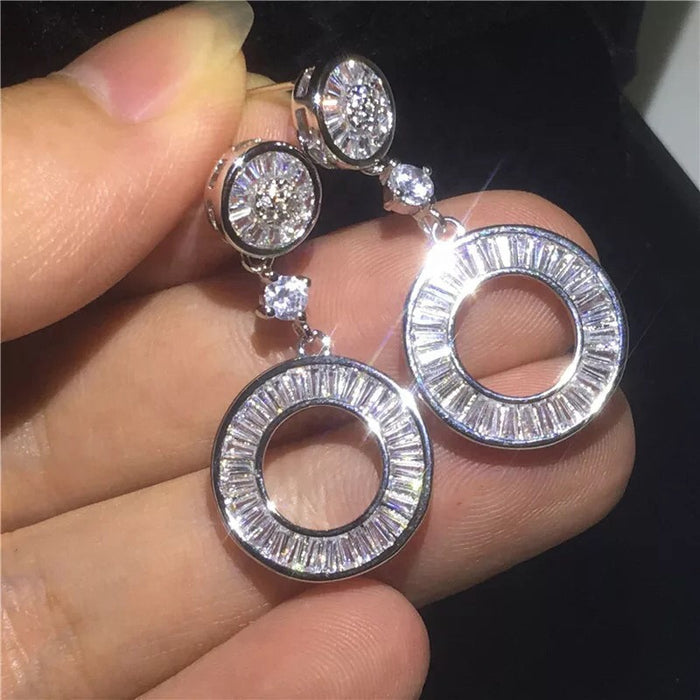 Vintage Geometric Round Hoop Earrings With Baguette And T Cut Cubic Zirconia For Women