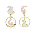 Cute Asymmetric Bunny Moon Star Enamel Alloy Pearl Rhinestone Sweet Girl Stud Drop Earrings view 5
