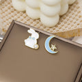 Cute Asymmetric Bunny Moon Star Enamel Alloy Pearl Rhinestone Sweet Girl Stud Drop Earrings view 4
