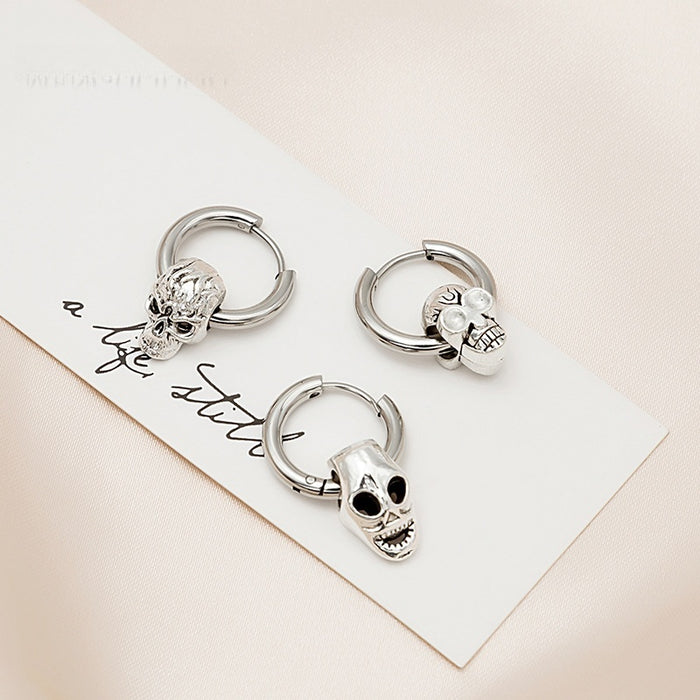 Vintage Stainless Steel Skull Charm Hoop Huggie Earrings For Women Dark Hip Hop Punk Statement Earrings