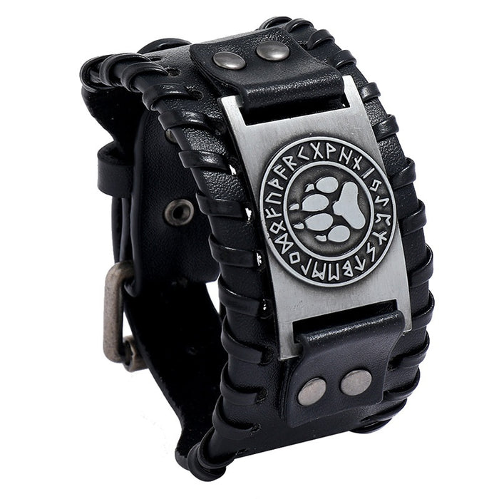 Nordic Myth Viking Totem Leather Bracelet Bear Paw Code Charm Personalized Men's Wristband