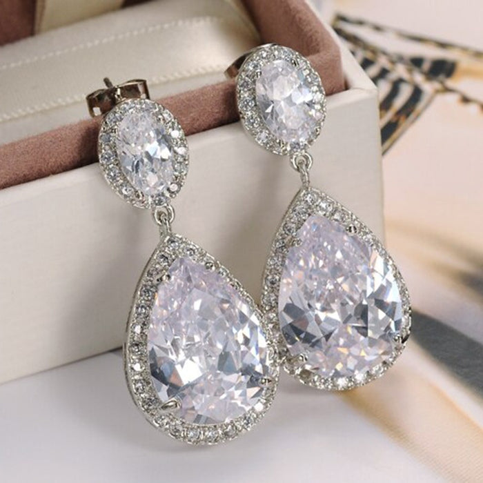 Fashion Water Drop Pear Shape Zircon Dangle Earrings For Women Evening Dress Jewelry Accessories