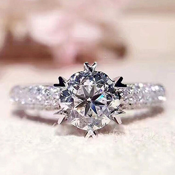 Six Prong Heart Shape Full Zircon Engagement Ring For Women Platinum Plated Wedding Jewelry