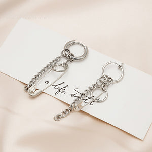 Creative Stainless Steel Safety Pin Chain Tassel Ear Clip Elegant Minimalist No Piercing Earrings