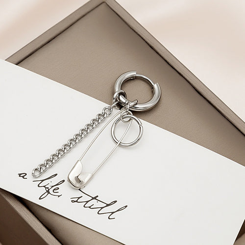 Creative Stainless Steel Safety Pin Chain Tassel Ear Clip Elegant Minimalist No Piercing Earrings