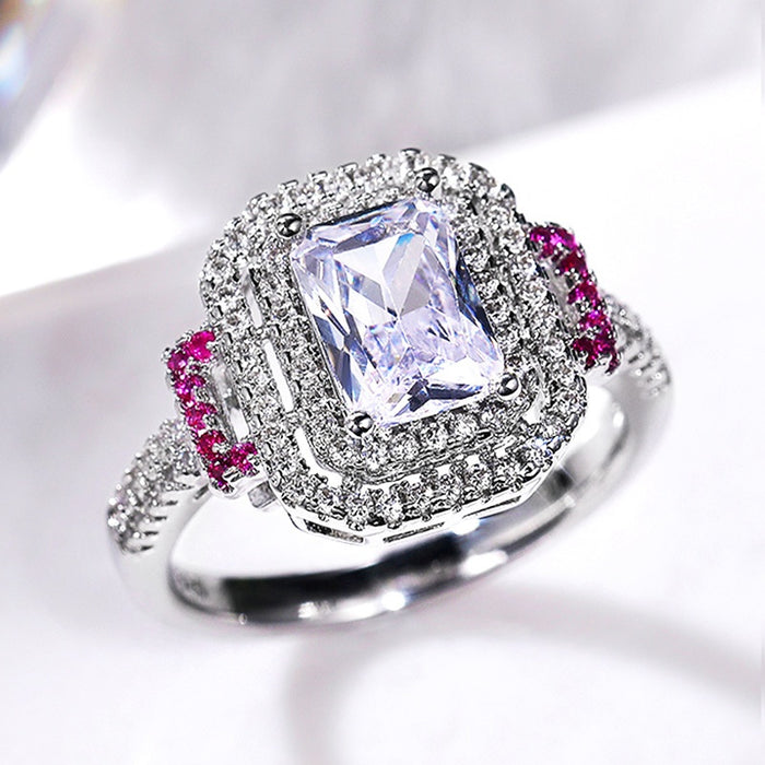 Pink Diamond Square Princess Ring For Women, Fashion Engagement And Proposal Finger Jewelry