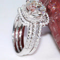 Exquisite Full Zircon Women Ring Set Copper Platinum Plated Three Piece Couple Matching Rings view 3