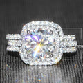 Exquisite Full Zircon Women Ring Set Copper Platinum Plated Three Piece Couple Matching Rings view 5