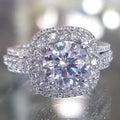 Exquisite Full Zircon Women Ring Set Copper Platinum Plated Three Piece Couple Matching Rings view 4