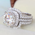 Exquisite Full Zircon Women Ring Set Copper Platinum Plated Three Piece Couple Matching Rings view 2