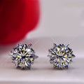 Classic Six Prong Snowflake Zircon Stud Earrings Simple Inlaid Crystal Ear Jewelry view 1