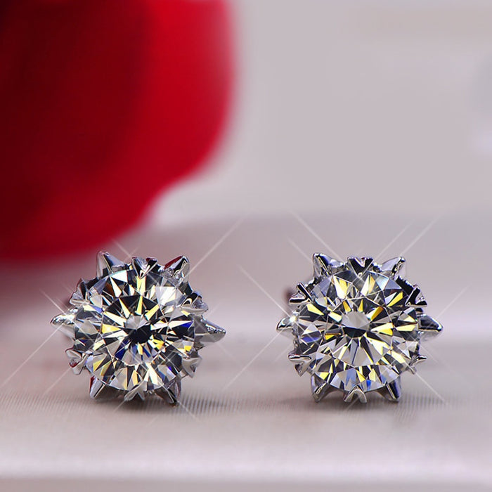 Classic Six Prong Snowflake Zircon Stud Earrings Simple Inlaid Crystal Ear Jewelry