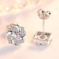 Korean Summer 3D Petal Micro Pave Zircon Stud Earrings, Fashion Square Earrings For Women view 3