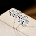 Simple White Gold Plated Rose Flower Earrings For Women Fresh Romantic Fashion Jewelry view 5
