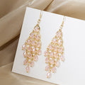 Bohemian Ethnic Long Chandelier Pink Crystal Bead Alloy Gold Tassel Drop Luxury Fashion Earrings view 2