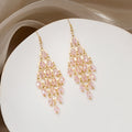 Bohemian Ethnic Long Chandelier Pink Crystal Bead Alloy Gold Tassel Drop Luxury Fashion Earrings view 1
