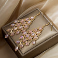 Bohemian Ethnic Long Chandelier Pink Crystal Bead Alloy Gold Tassel Drop Luxury Fashion Earrings view 3