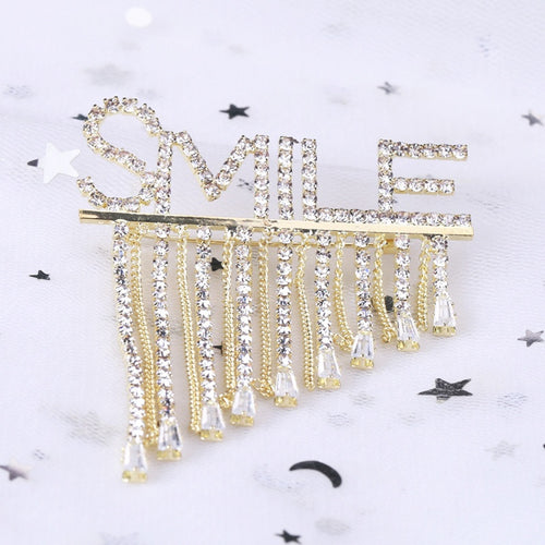 Alloy Zircon Letter Brooch With Rhinestone Tassel For Blazers