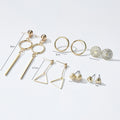 Korean Gold Alloy Heart Hoop Floral Stud Geometric Long Bar Dangle Women's Fashion Earrings view 4
