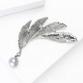 Alloy Rhinestone Four Leaf Brooch With Pearl Pendant For Cardigans view 4