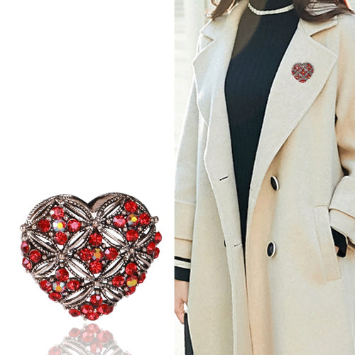 Rhinestone Alloy Heart Brooch Pin For Elegant Coat Decoration